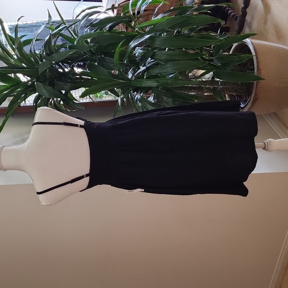 Old Navy Black V Neck Adjustable Spaghetti Strap Cinched Dress 100% Cotton - Picture 5 of 10